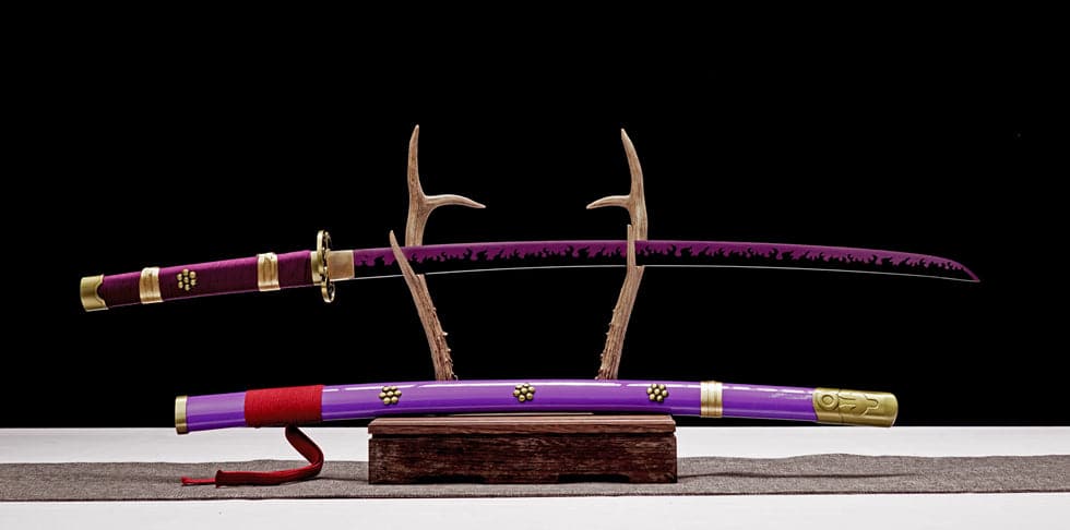 boxkatana Handmade Anime Katana One Piece Roronoa Zoro's Enma Sword Purple Blade 1045 High Carbon Steel Purple