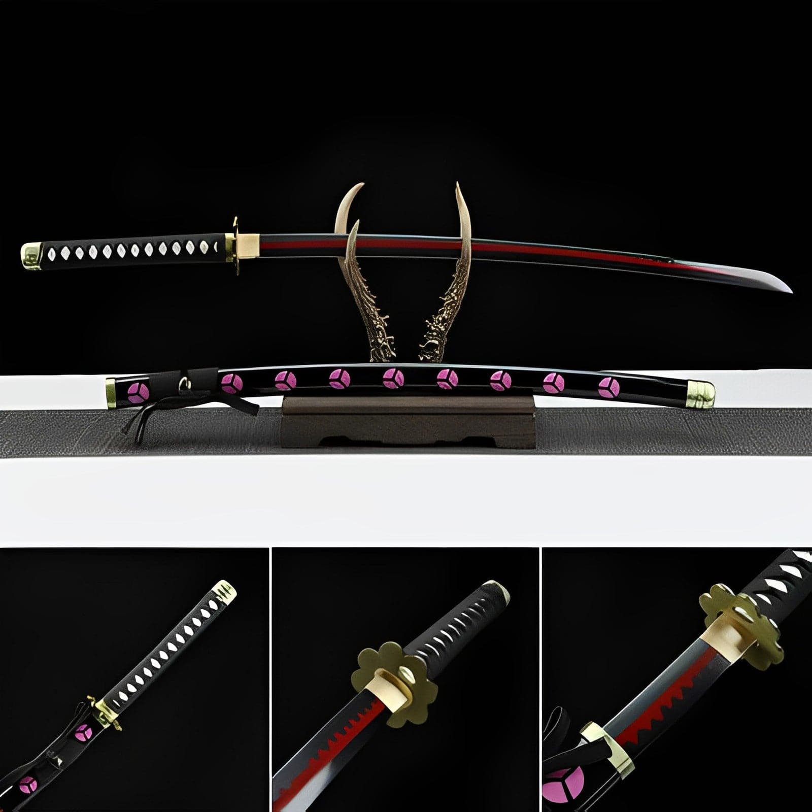 boxkatana Handmade Anime One Piece Roronoa Zoro's Shusui Katana Sword 1045 High Carbon Steel Red Black Blade