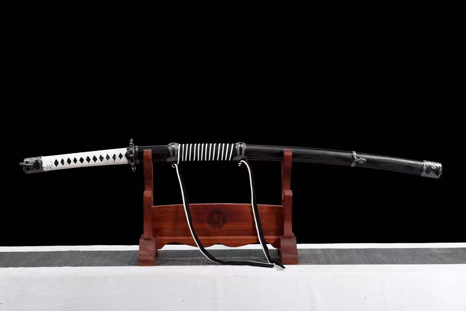 boxkatana Handmade Undead Cut Katana Sword, Sekiro: Shadows Die Twice Japanese Samurai Sword, Black Manganese Steel Blades, Full Tang