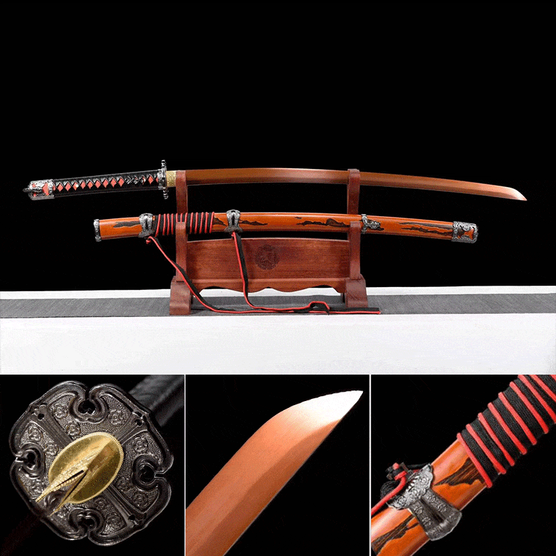boxkatana Handmade Undead Cut Katana Sword, Sekiro: Shadows Die Twice Japanese Samurai Sword, Red Manganese Steel Blades, Full Tang