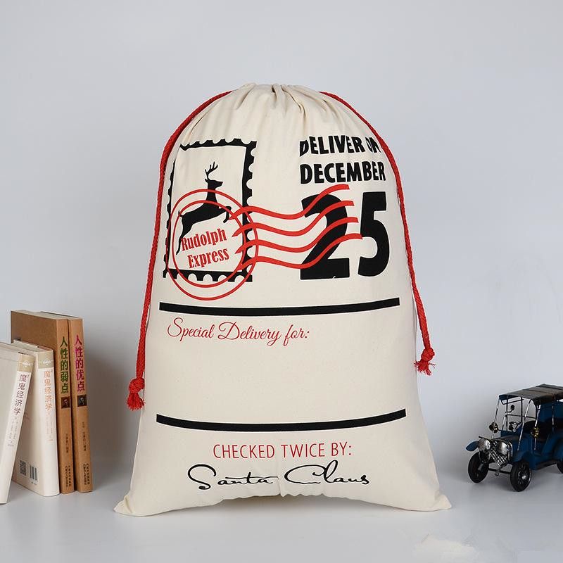 Large Thick Canvas Bag Christmas Gift Cotton Eco-Friendly Drawstring Bag