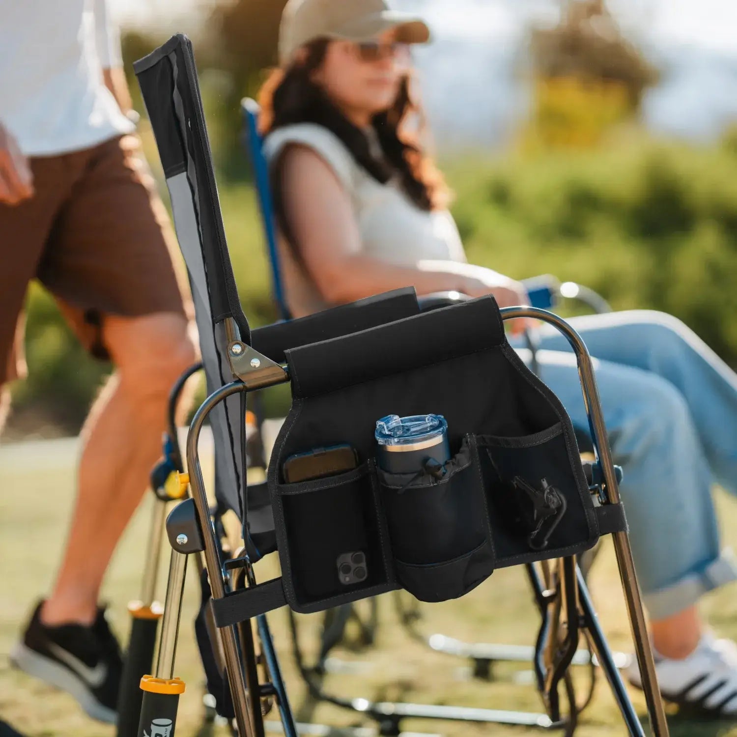 A black stowaway rocker side pocket caddy. 