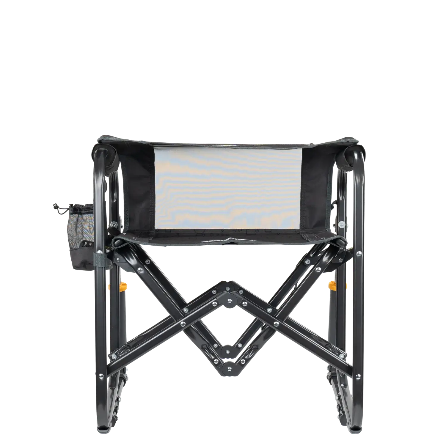 Folded backrest of charcoal tailgater stowaway rocker. 